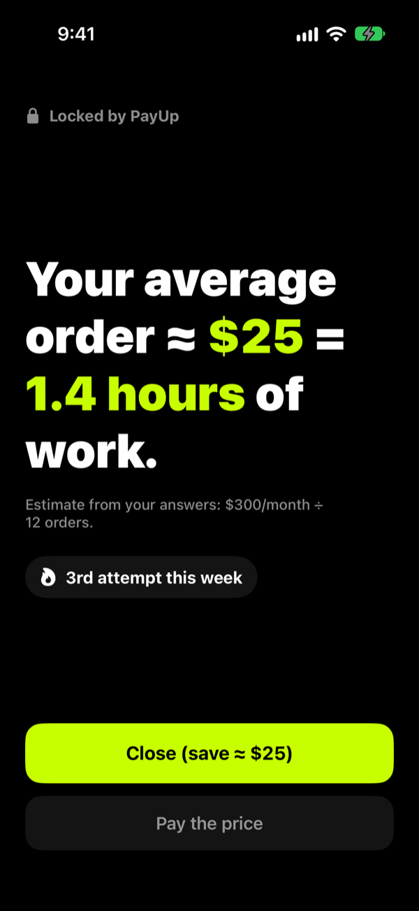 Truth Screen: your average order is about $25, 1.4 hours of work